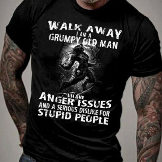 Vikings Walk Away I Am A Grumpy Old Man Printed Men's T-shirt