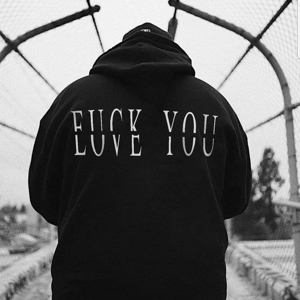 Love You Fk You  Letter Print Casual Men's Hoodie