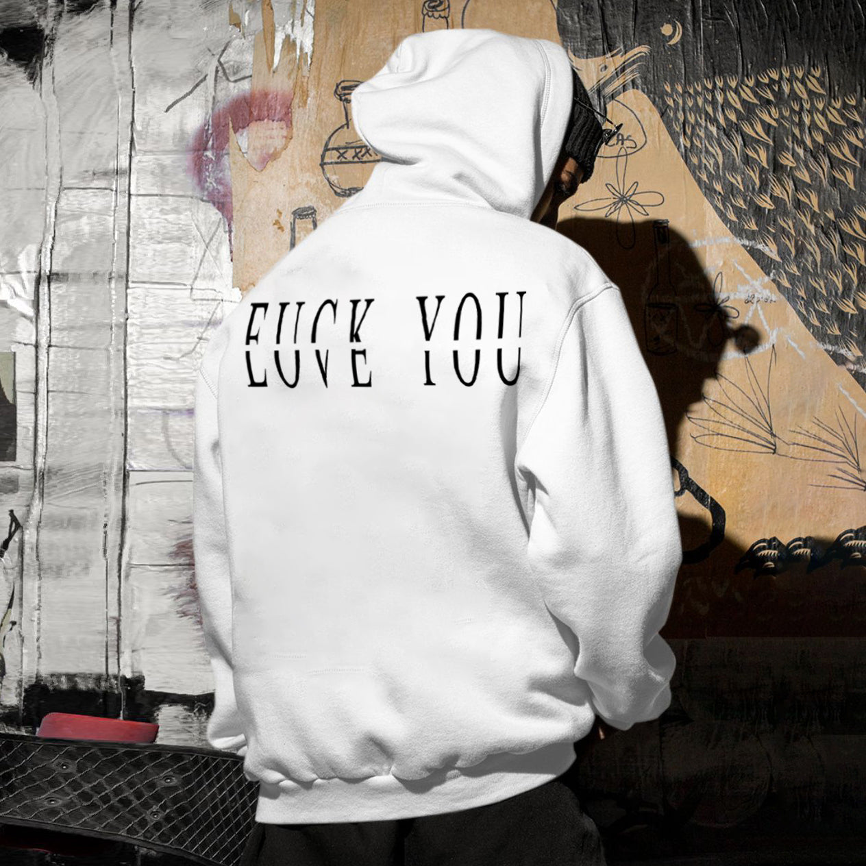 Love You Fk You  Letter Print Casual Men's Hoodie