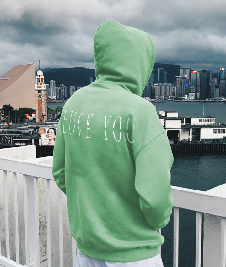 Love You Fk You  Letter Print Casual Men's Hoodie