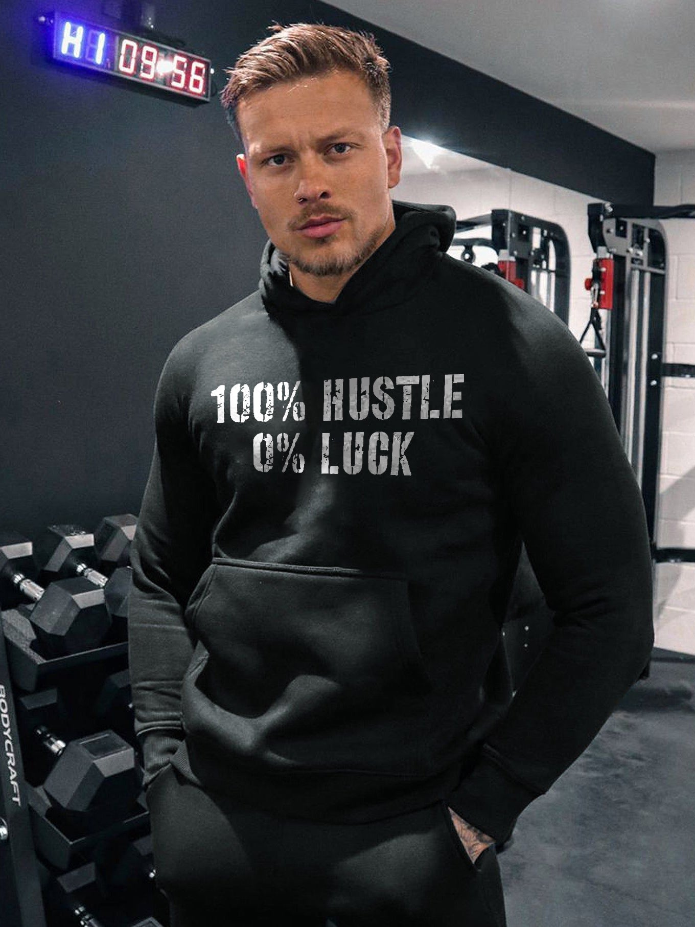 100% Hustle 0% Luck Printed Casual Hoodie