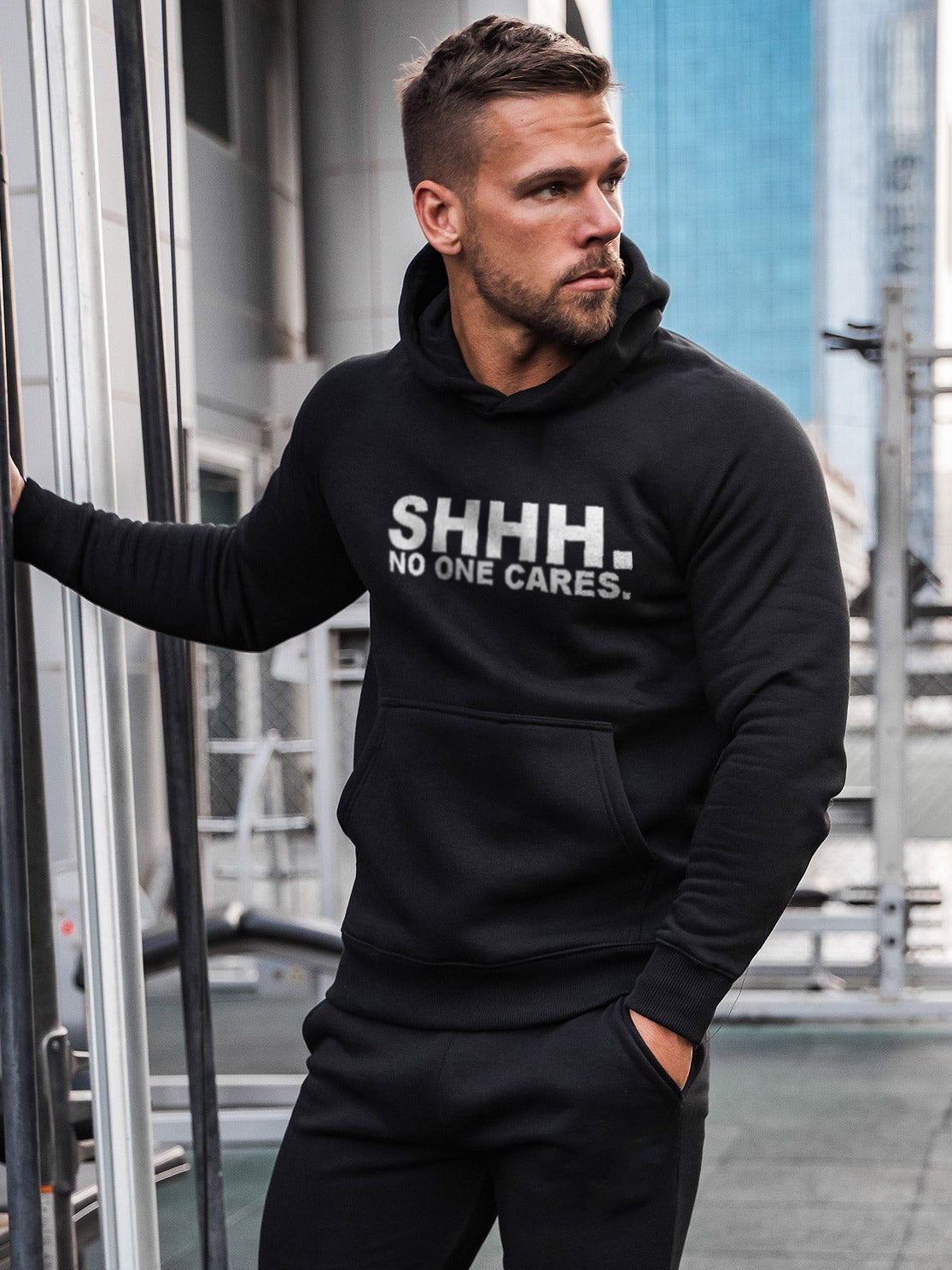 Shhh No One Cares Printed Casual Hoodie