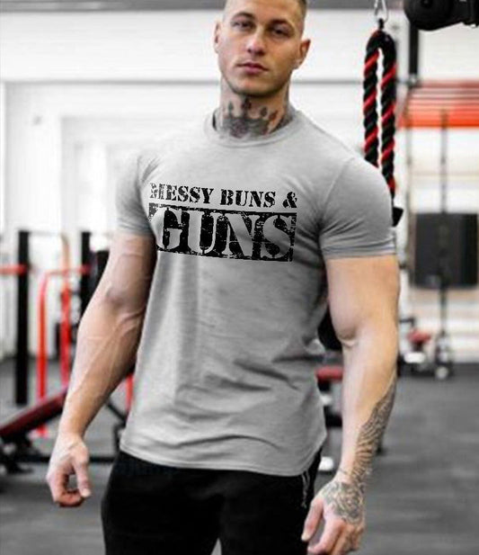 Messy Buns & Guns Print Men's T-shirt