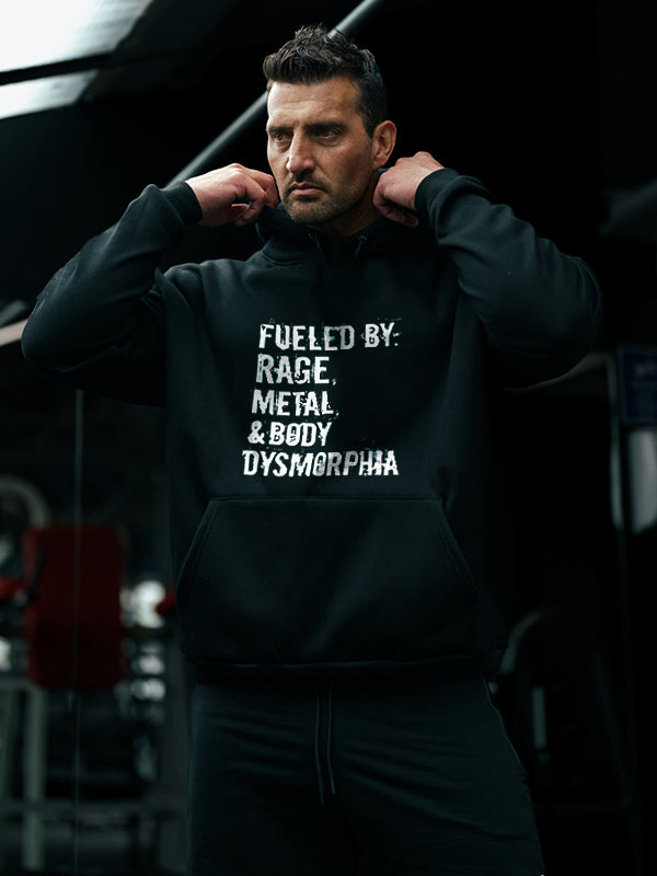 Fueled By: Rage Metal & Body Dysmorphia Printed Men's Hoodie