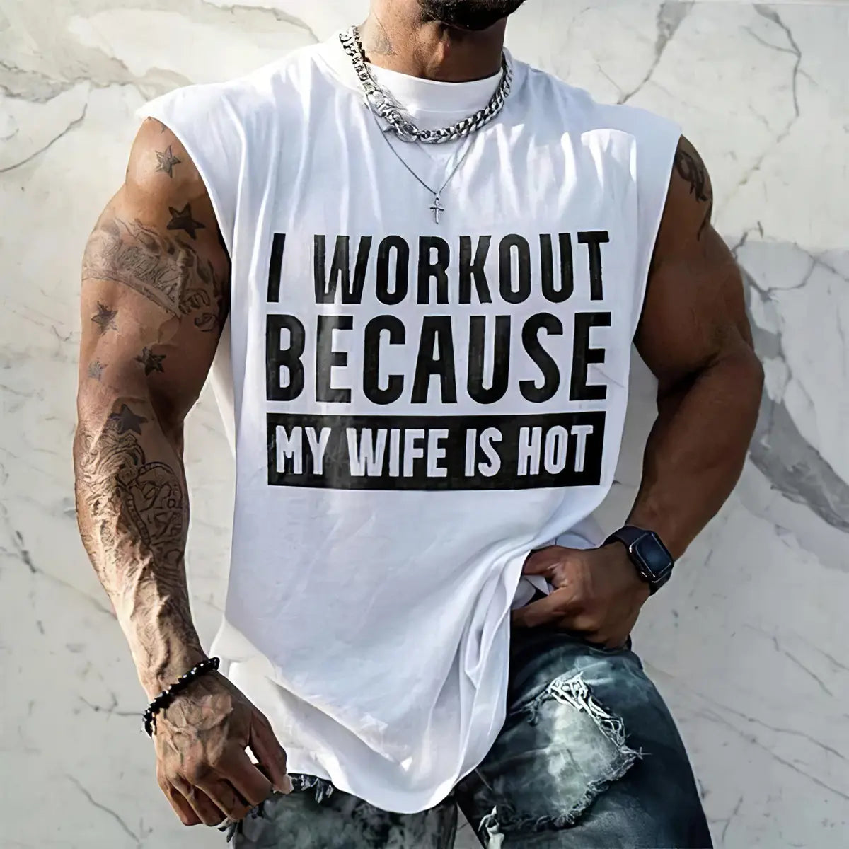 I workout because my wife is hot     Printed Men's Vest