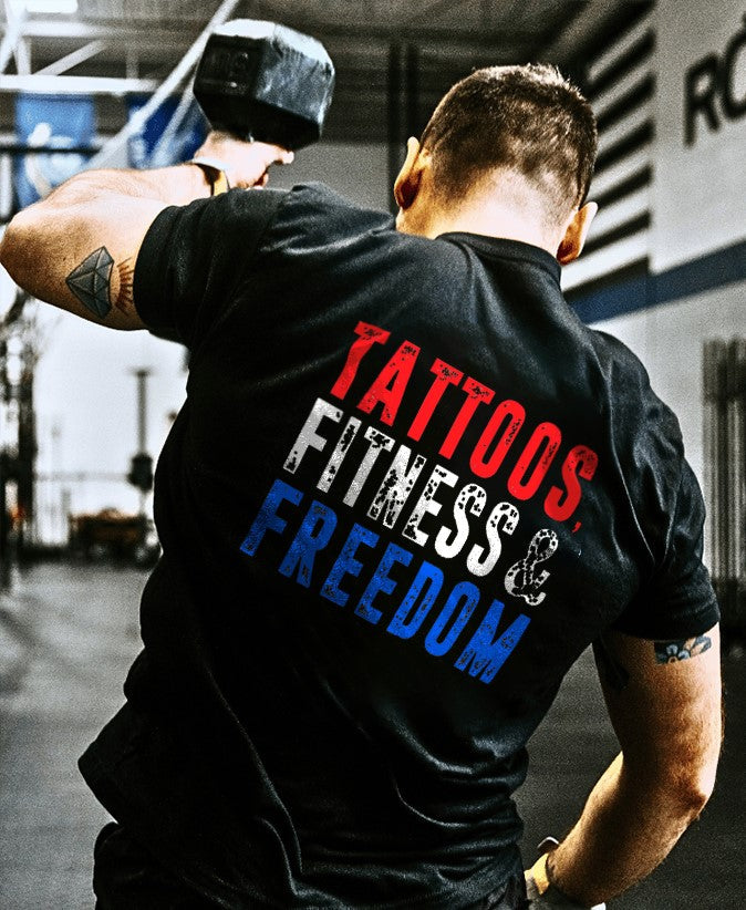 Tattoos Fitness & Freedom Printed Men's T-shirt