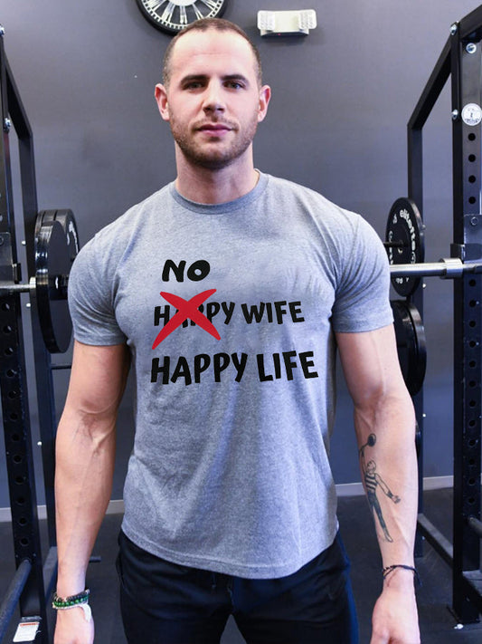 No Wife Happy Life Printed Men's T-shirt