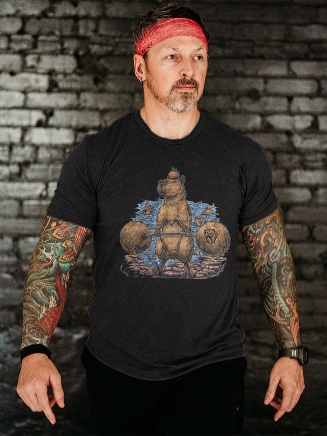 Deadlifting Capybara Printed Men's T-shir