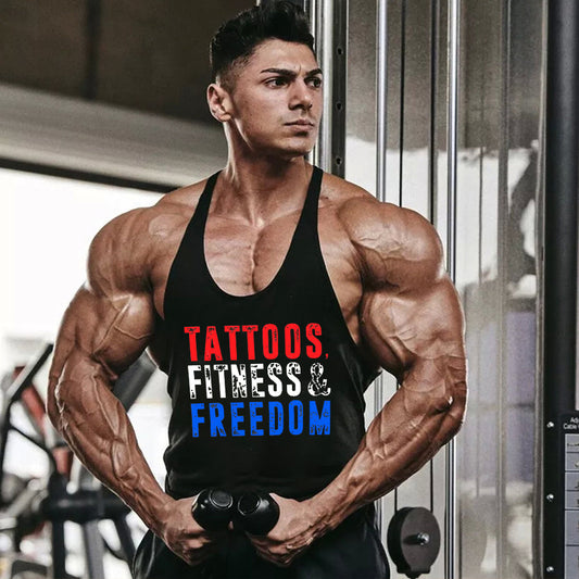 Tattoos, Fitness & Freedom Printed Men's Tank Top