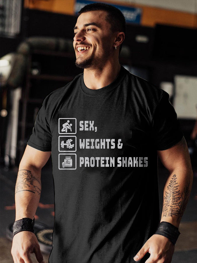 Sex, Weight & Protein Shakes Printed Men's T-shirt