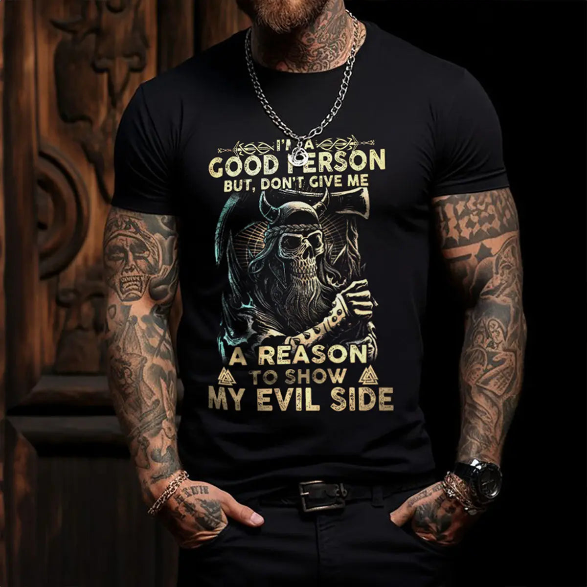 Viking I'm A Good Person Printed Men's T-shirt