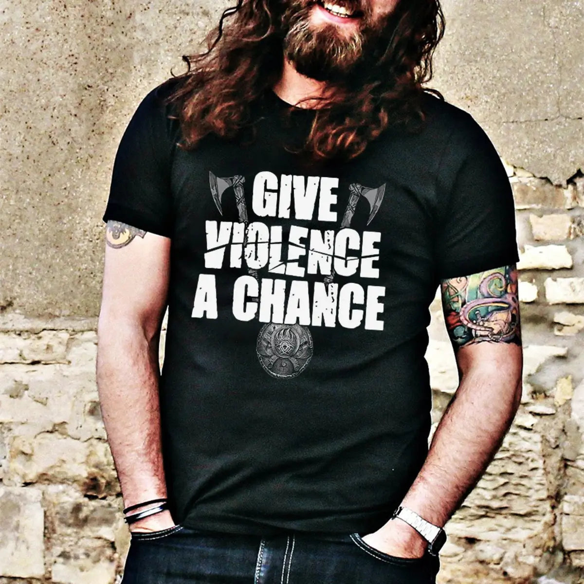 Viking Give Violence A Chance Printed Men's T-shirt