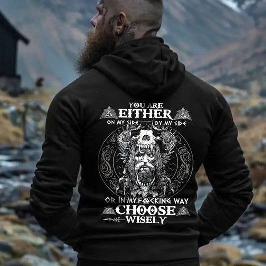 Viking You Are Either On My Side By My Side Printed Men's Hoodie