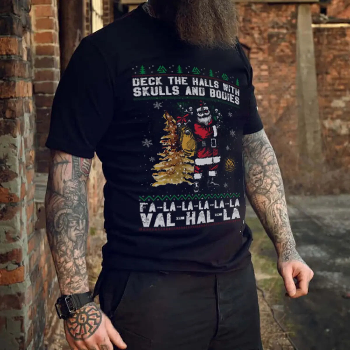 Viking Deck The Halls With Skulls And Bodies Printed Men's T-shirt