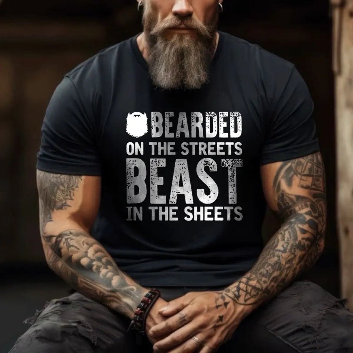 Viking Bearded On The Streets Beast In The Sheets Printed Men's T-shirt