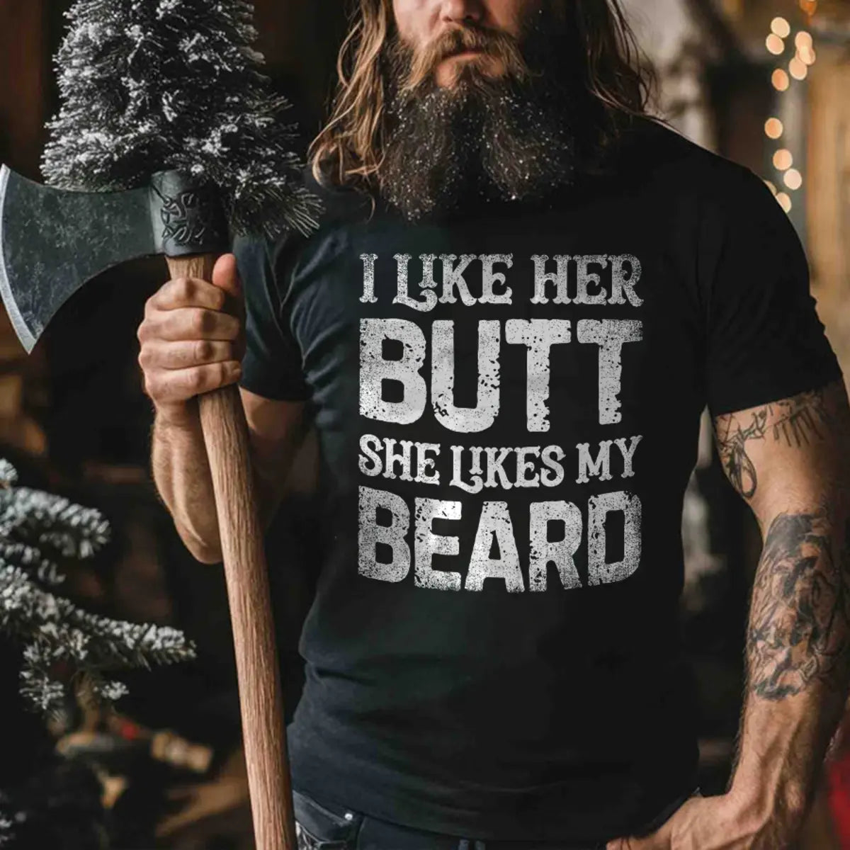 Viking I Like Her Butt She Likes My Beard Printed Men's T-shirt