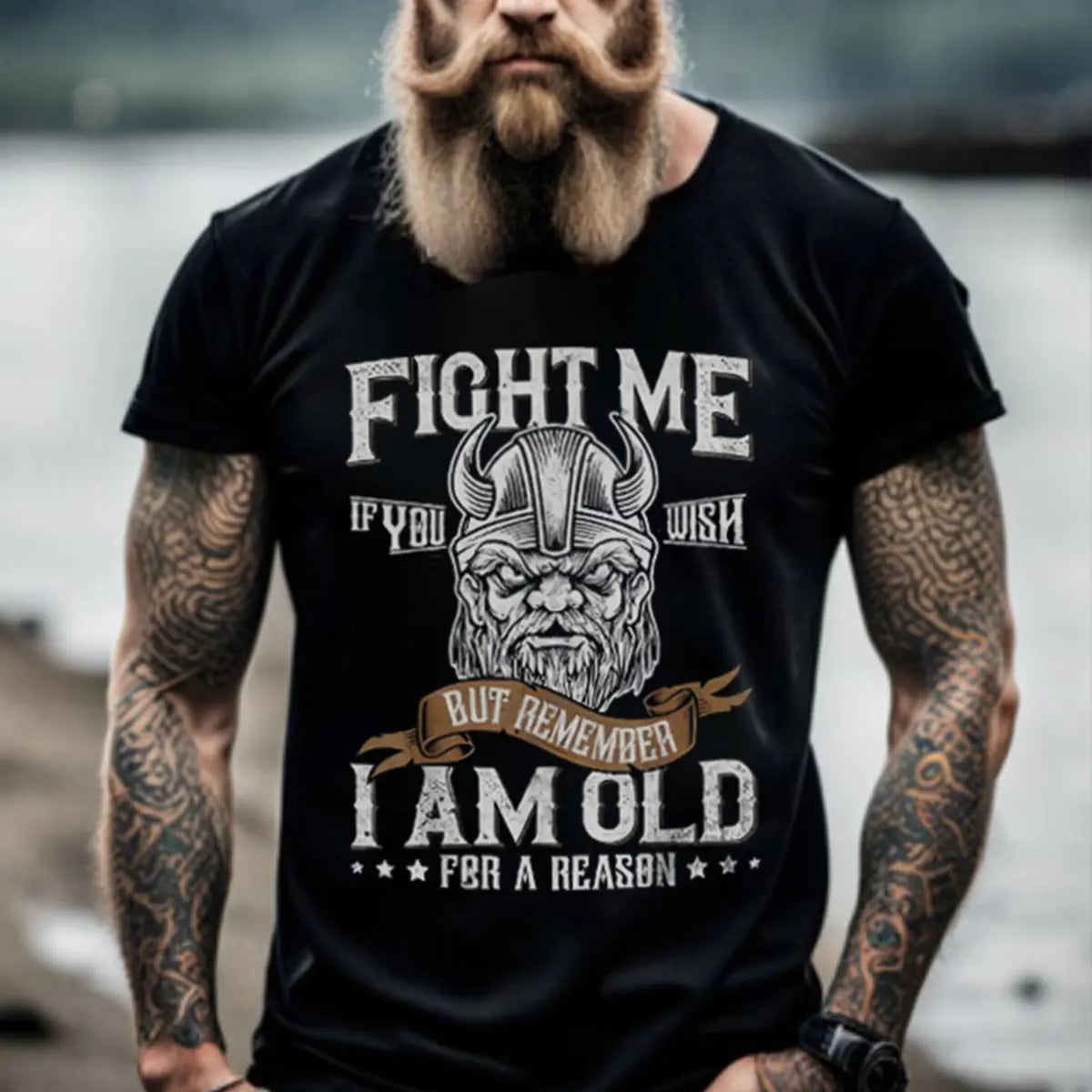 Viking Fight Me If You Wish Printed Men's T-shirt