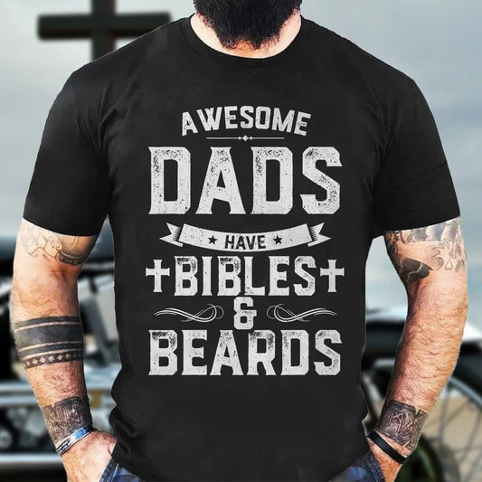 Viking Awesome Dads Have Bibles & Beards Printed Men's T-shirt