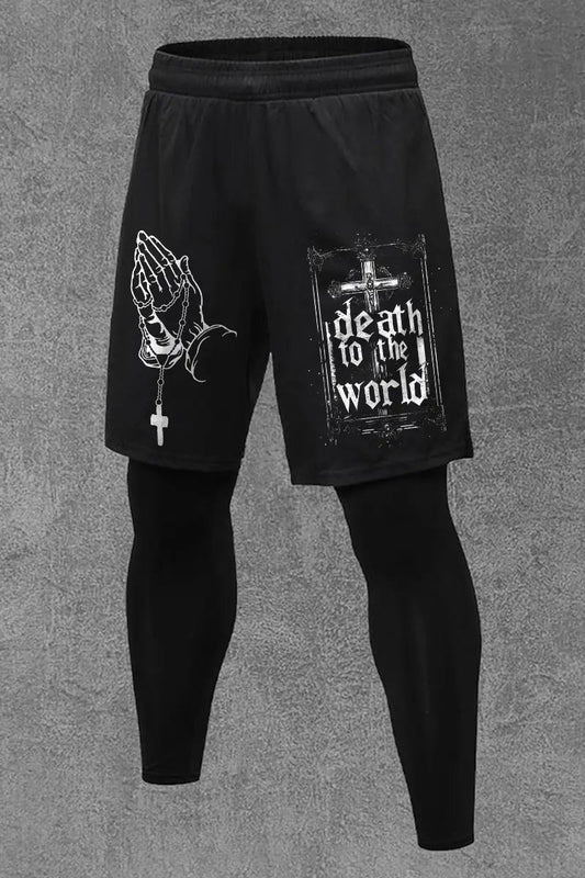 Death To The World Printed Men's All-In-One Fitness Leggings