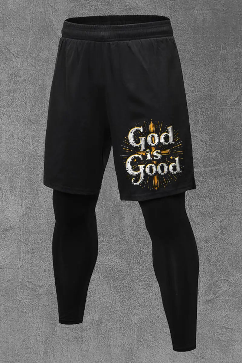 God Is Good Printed Men's All-In-One Fitness Leggings