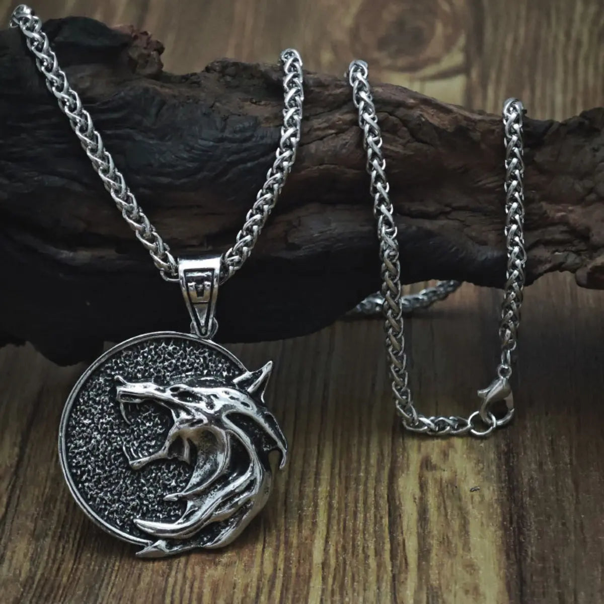 Viking Wolf Head Pendant Medallion Pendant Necklace