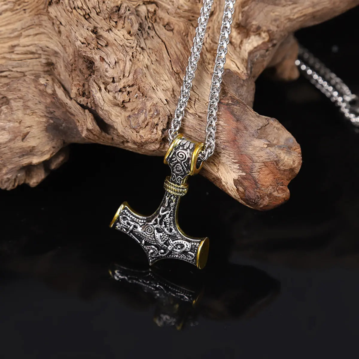 Viking Vintage Pirate Rune Hammer Pendant Necklace