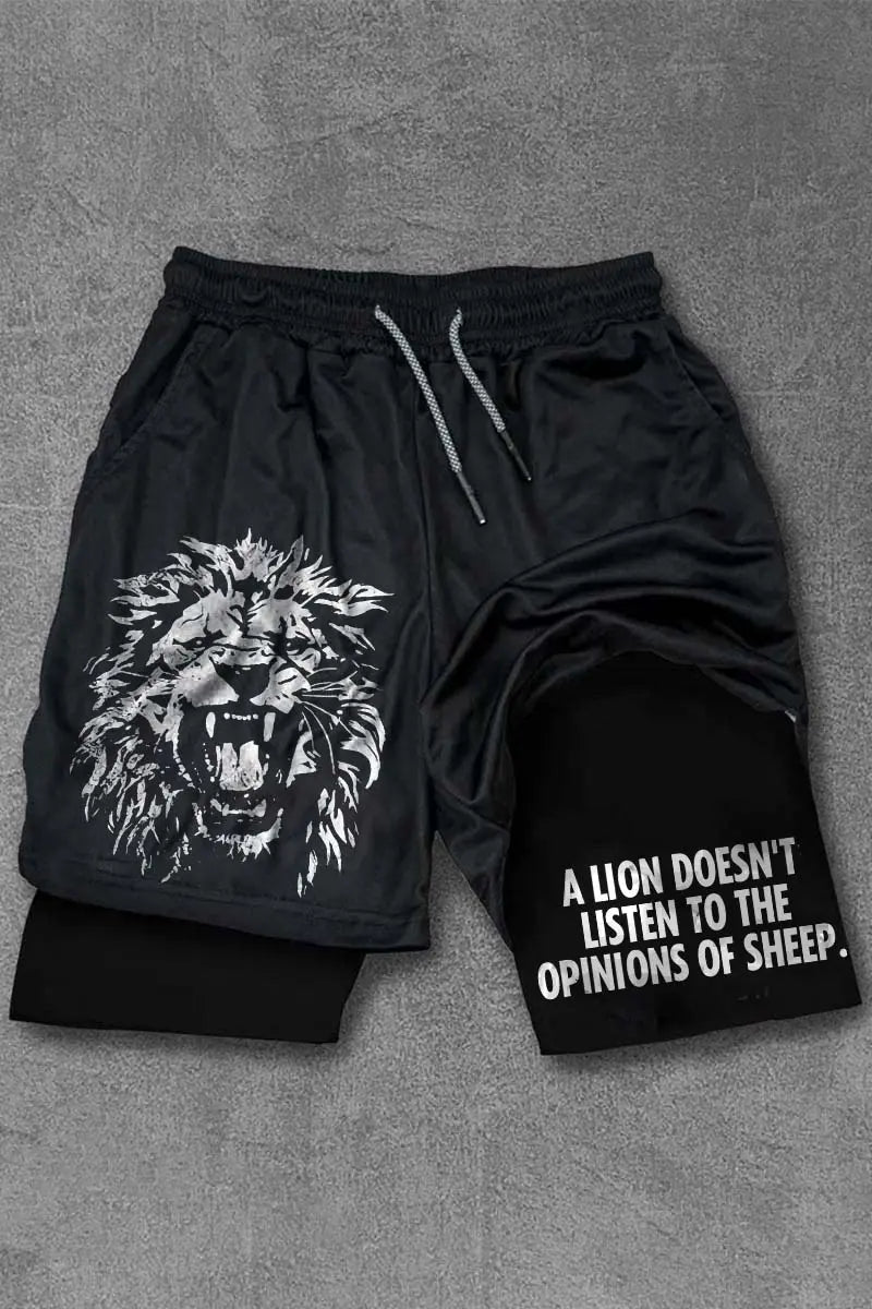 A Lion Doesn't Listen To The Opinions Of Sheep Print Men's All-In-One Fitness Shorts