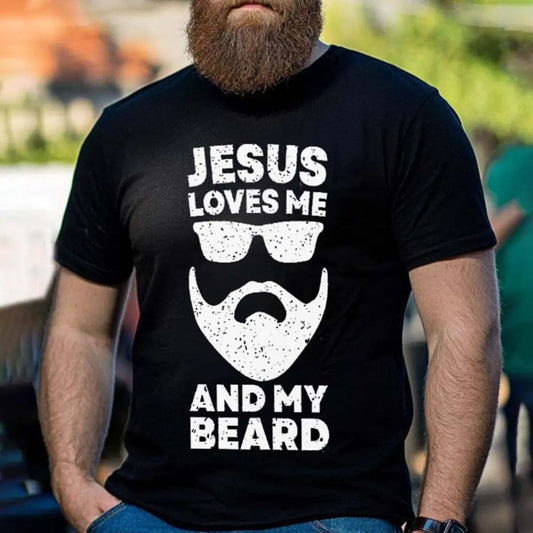 Viking Jesus Loves Me And My Beard Printed Men's T-shirt