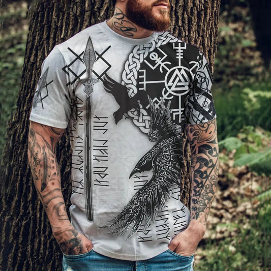 Viking Symbol Raven Printed Men's T-shirt