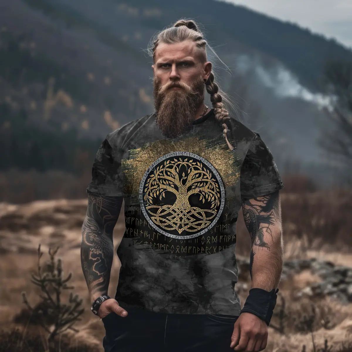 Viking Symbol Tree Printed Men's T-shirt