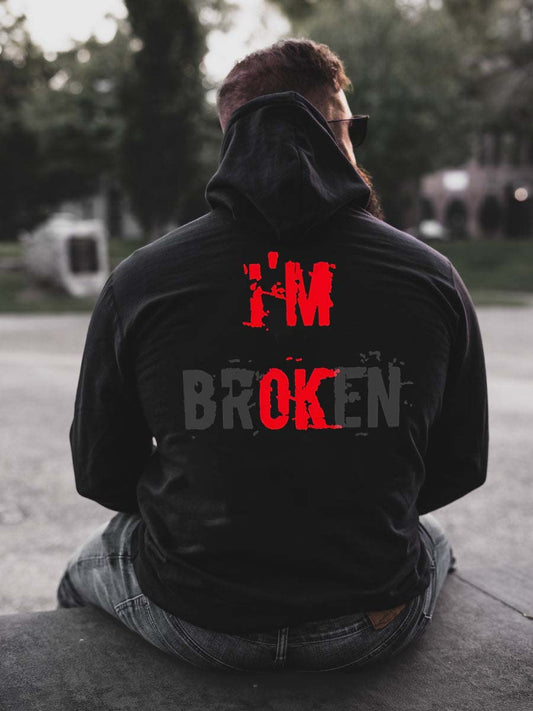 I'M Broken Print Men All-Match Hoodie